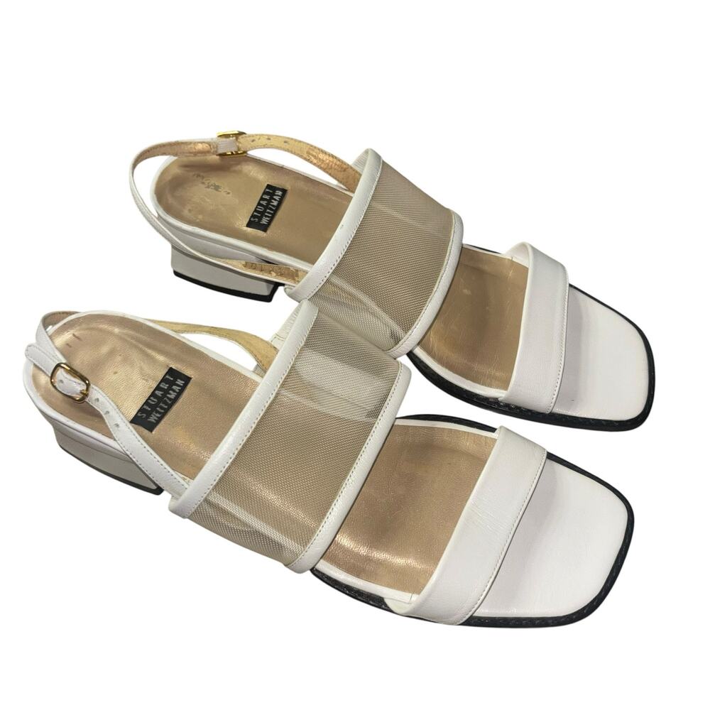 Stuart Weitzman White Y2K Stappy Mesh Sandals Women’s 6-6.5 Narrow Kitten Heel - Picture 11 of 12